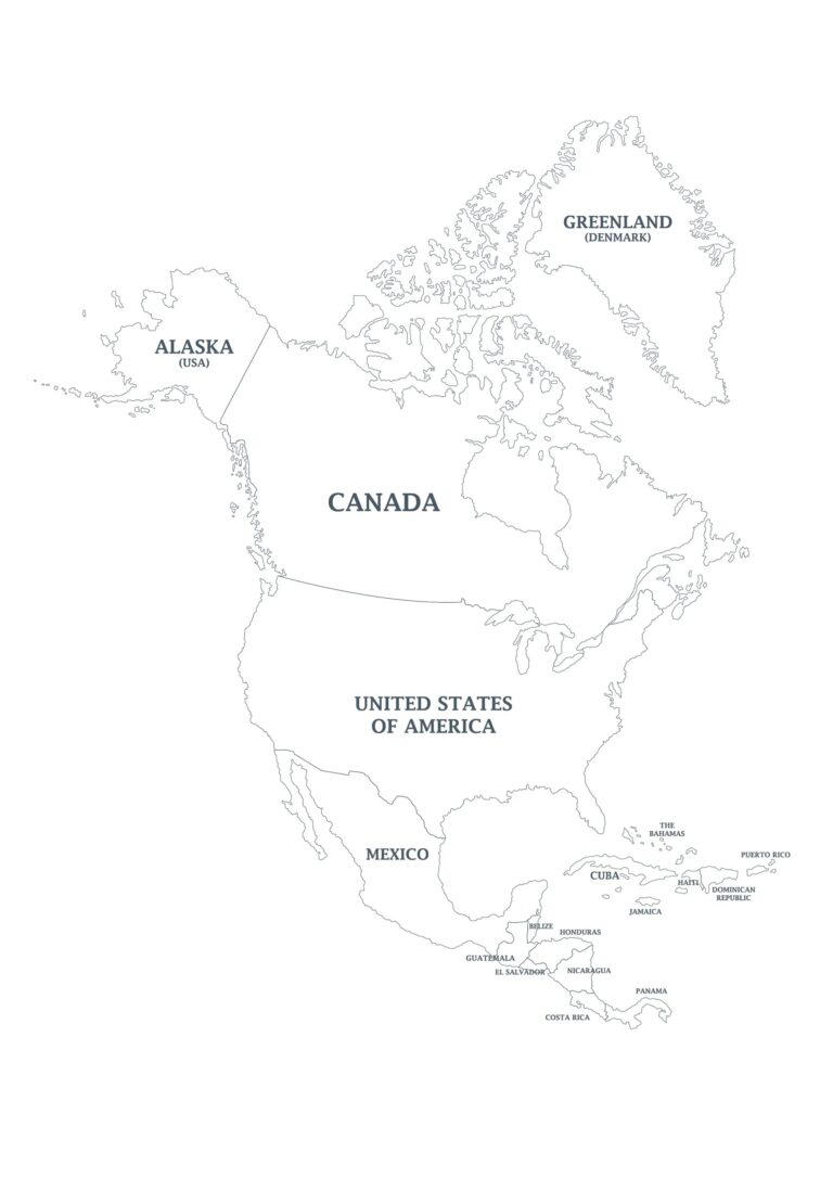 Digital North America Map Full Color With States Printable Poster 