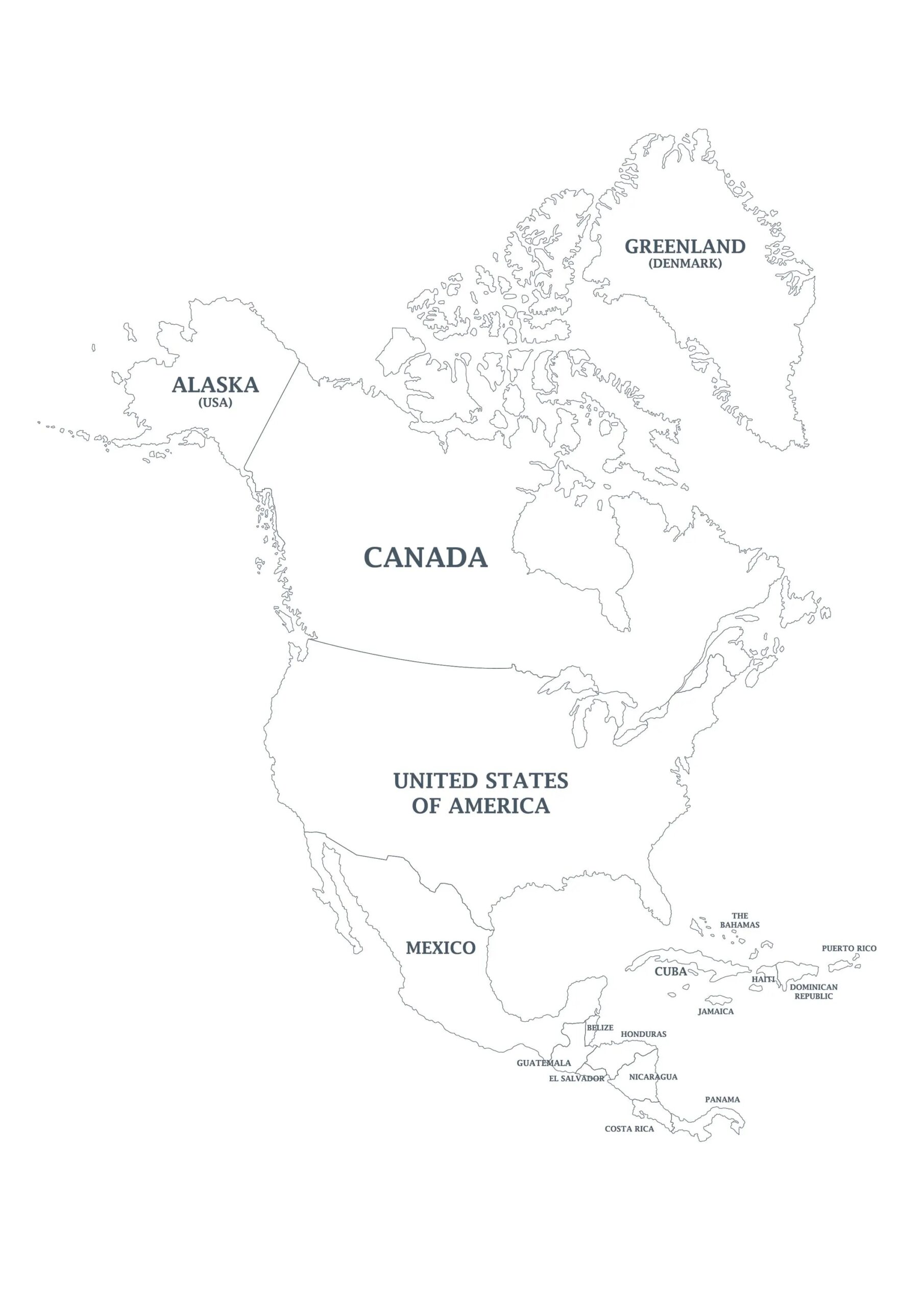 Digital North America Map Full Color With States Printable Poster 