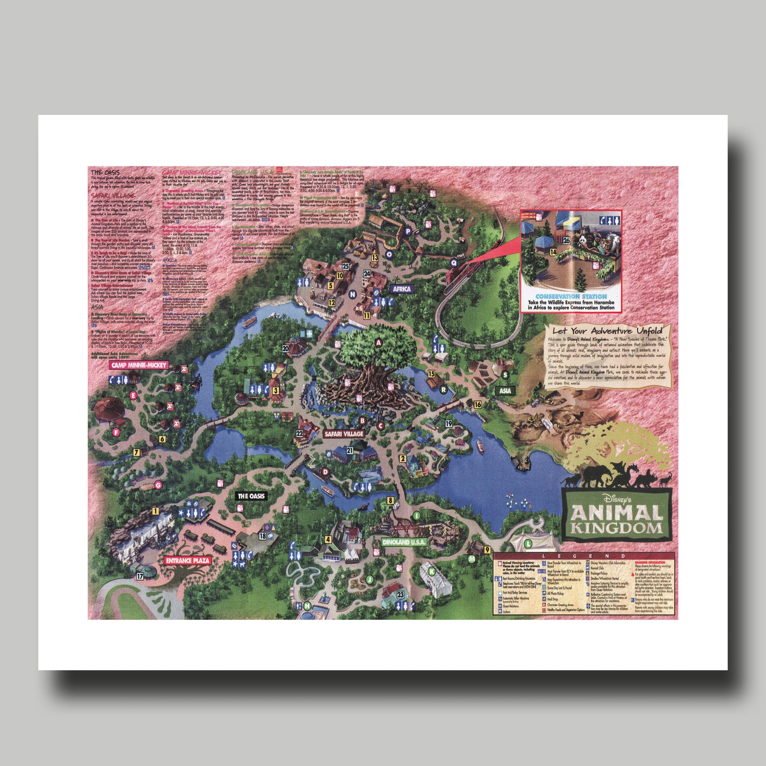Disney World Animal Kingdom Map Vintage Disney Map Panoramic Birds Eye View Postert Print Etsy