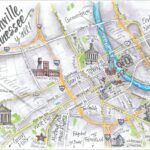 Downtown Nashville Map Watercolor Illustration Print Digitally Printed On White Linen Stock Hand Drawn Map Tennessee Etsy