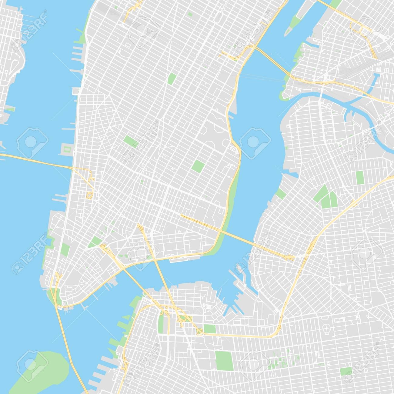 Downtown Vector Map Of New York City United States This Printable Map Of New York City Contains Lines And Classic Colored Shapes For Land Mass Parks Water Major And Minor Roads As