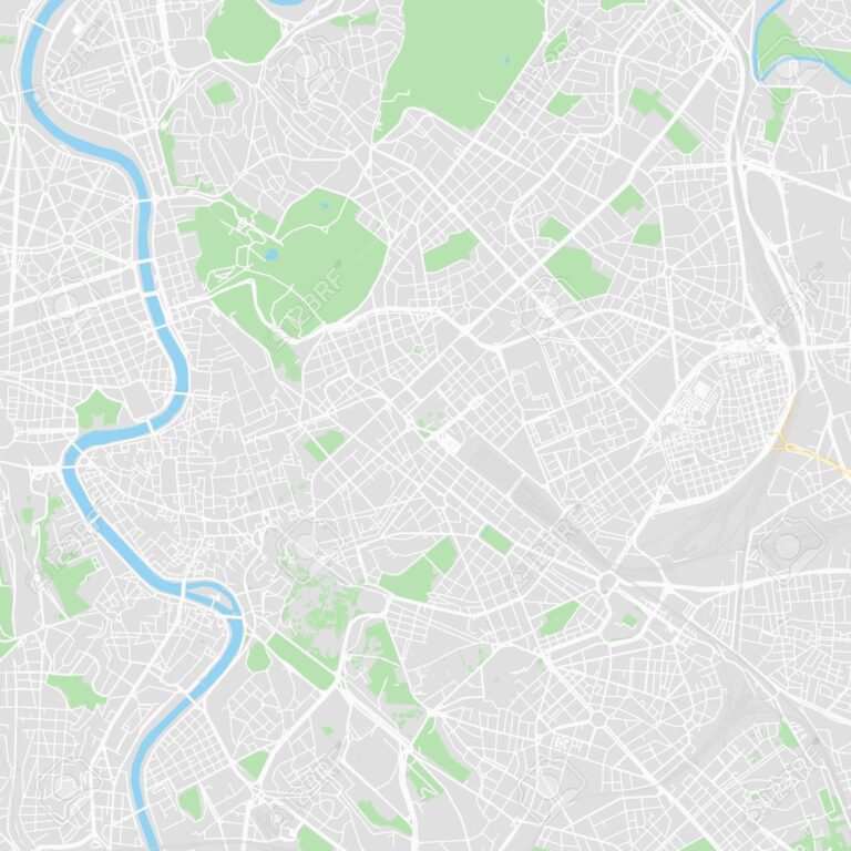 Downtown Vector Map Of Rome Italy This Printable Map Of Rome Contains Lines And Classic Colored Shapes For Land Mass Parks Water Major And Minor Roads As Such As Major Rail Tracks 