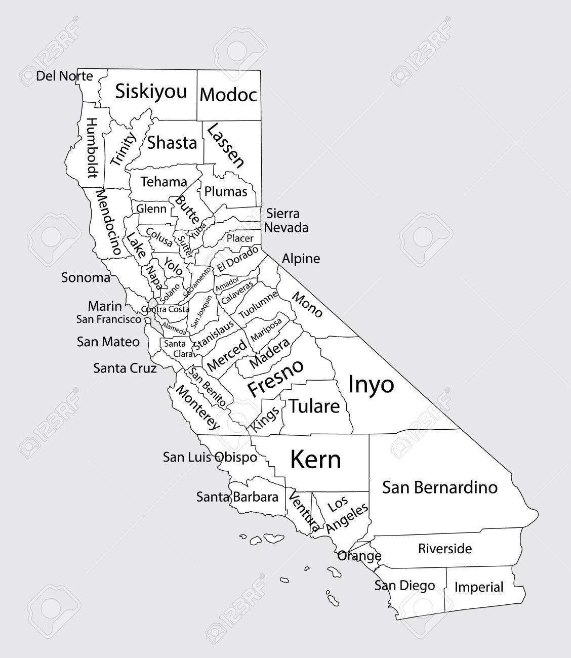 Editable Blank Vector Map Of California Royalty Free SVG 