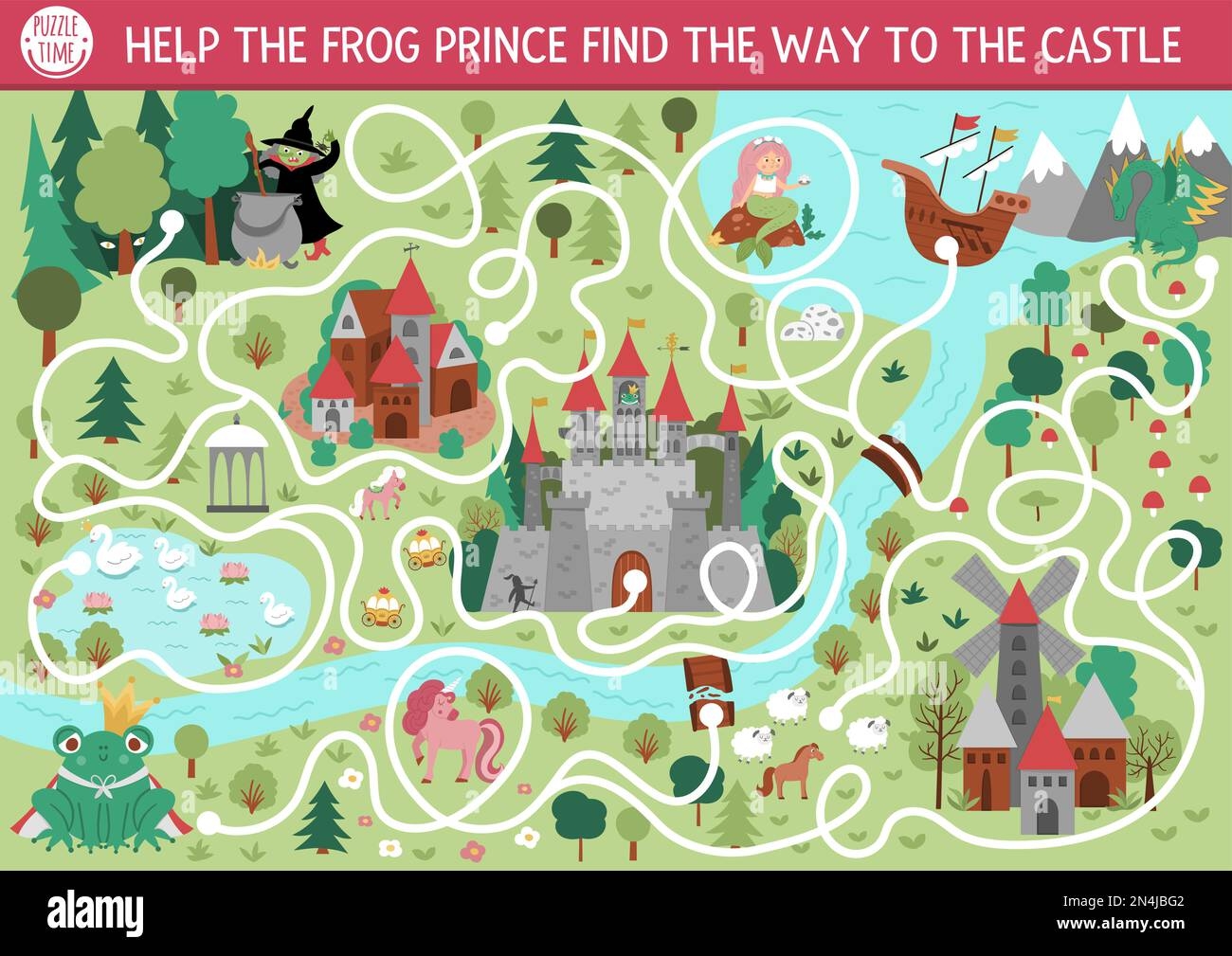 Fairytale Maze For Kids With Medieval Village Landscape Map Magic Kingdom Preschool Printable Activity Fairy Tale Labyrinth Game Or Puzzle Help The Stock Vector Image U0026 Art Alamy