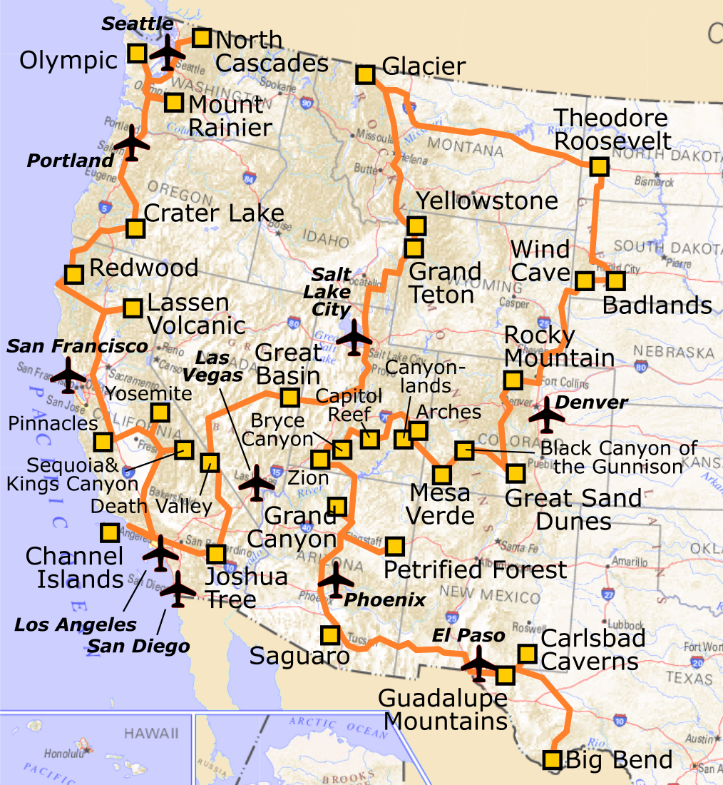 File A Very Short Route Through All National Parks In The Western United States png Wikimedia Commons