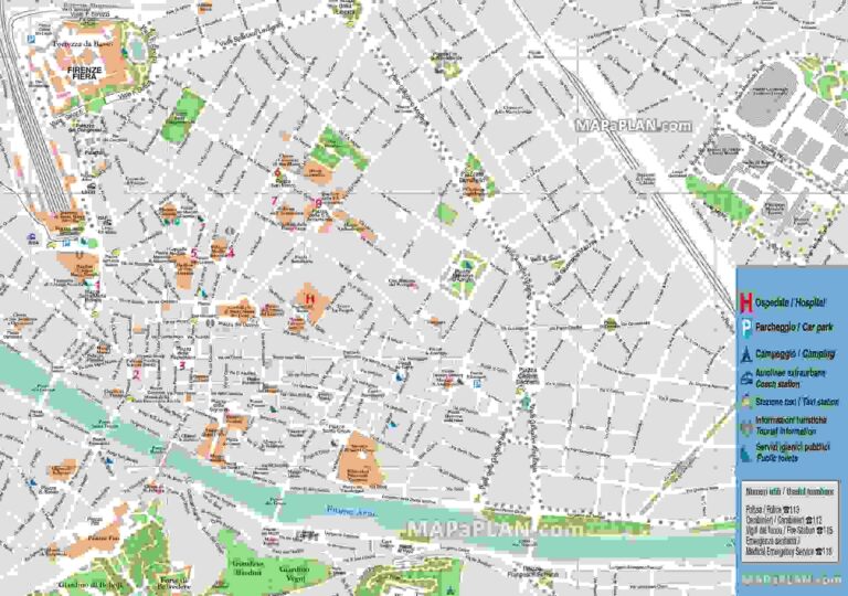 Florence Map Of Things To Do Tourist Information Visitor Centre Car Parks Hospitals Public Toilets SMN Rail U0026 Coach Station