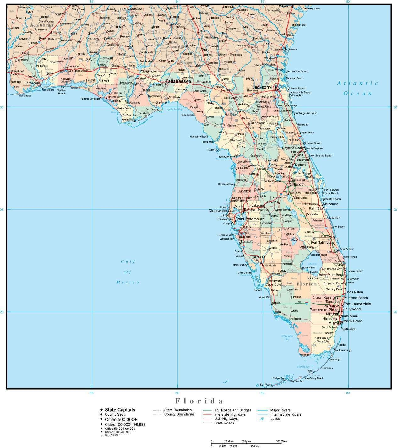 Free Printable Florida County Map