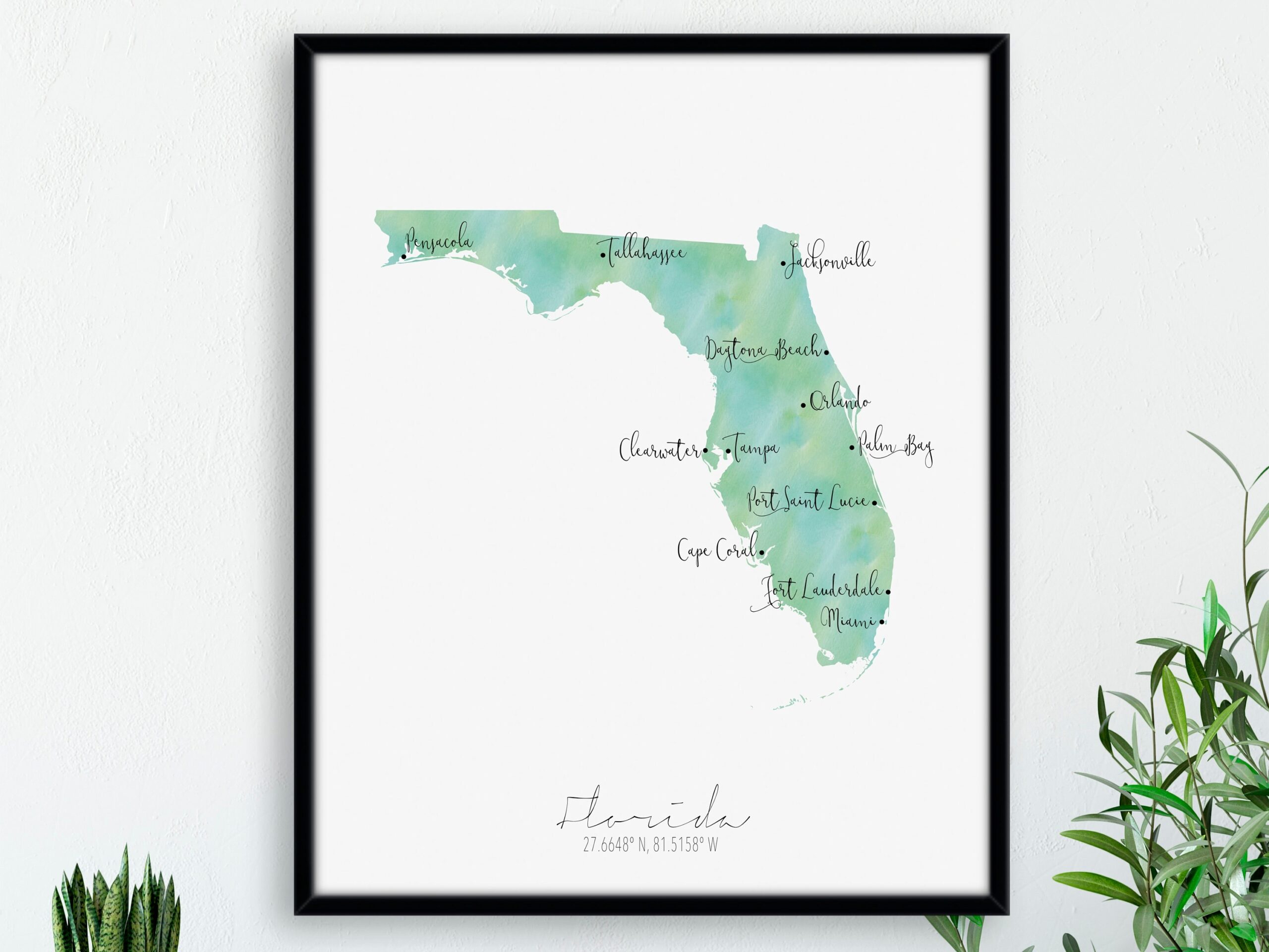 Florida Map Portrait USA Map Labelled Watercolour Digital Or Printed Wall Art Large Map Poster Gift Idea Giclee Print Home Decor