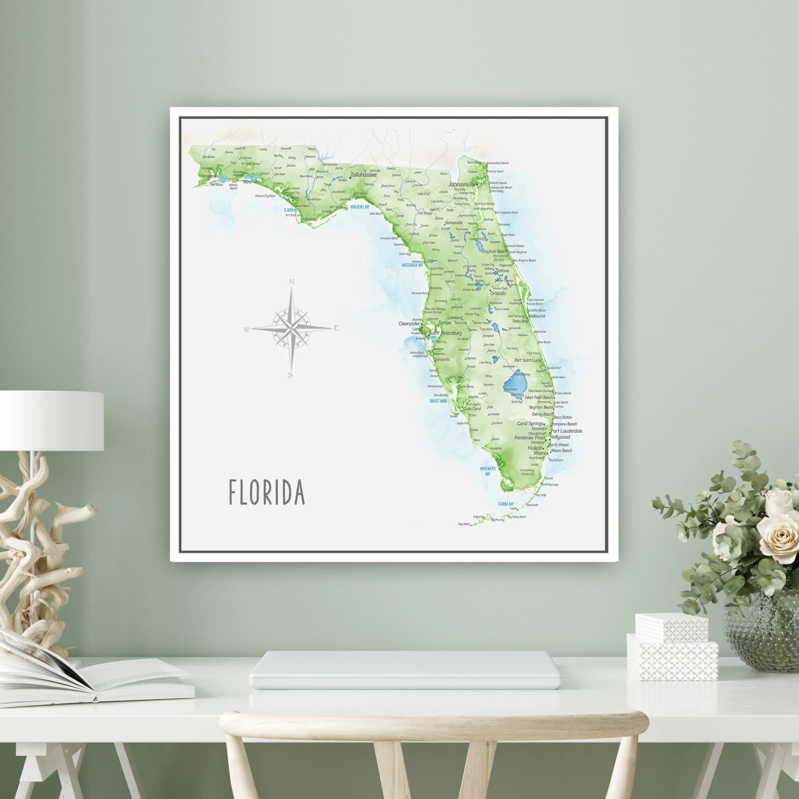 Florida Map Push Pin Map Detailed FL State Canvas Map Of Florida Opt Personalization Gift For FL Couple Large Framed Pin Map Print