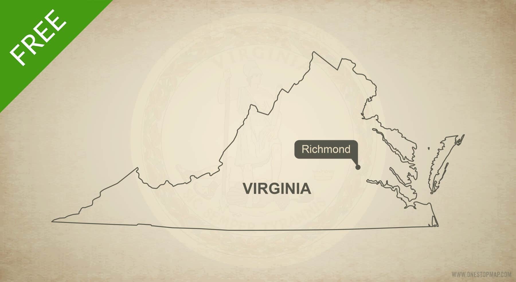 Free Vector Map Of Virginia Outline One Stop Map