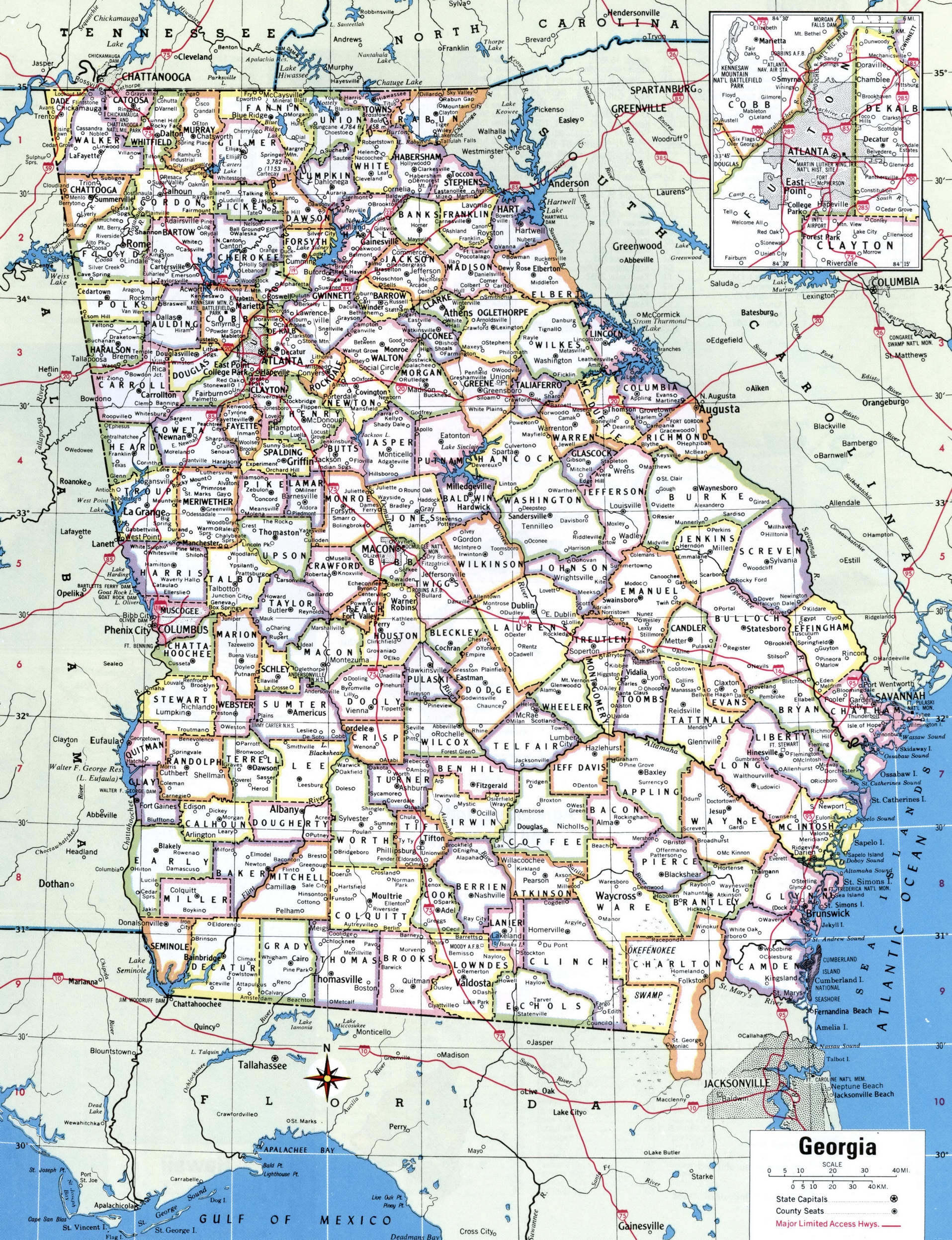 Printable Georgia County Map