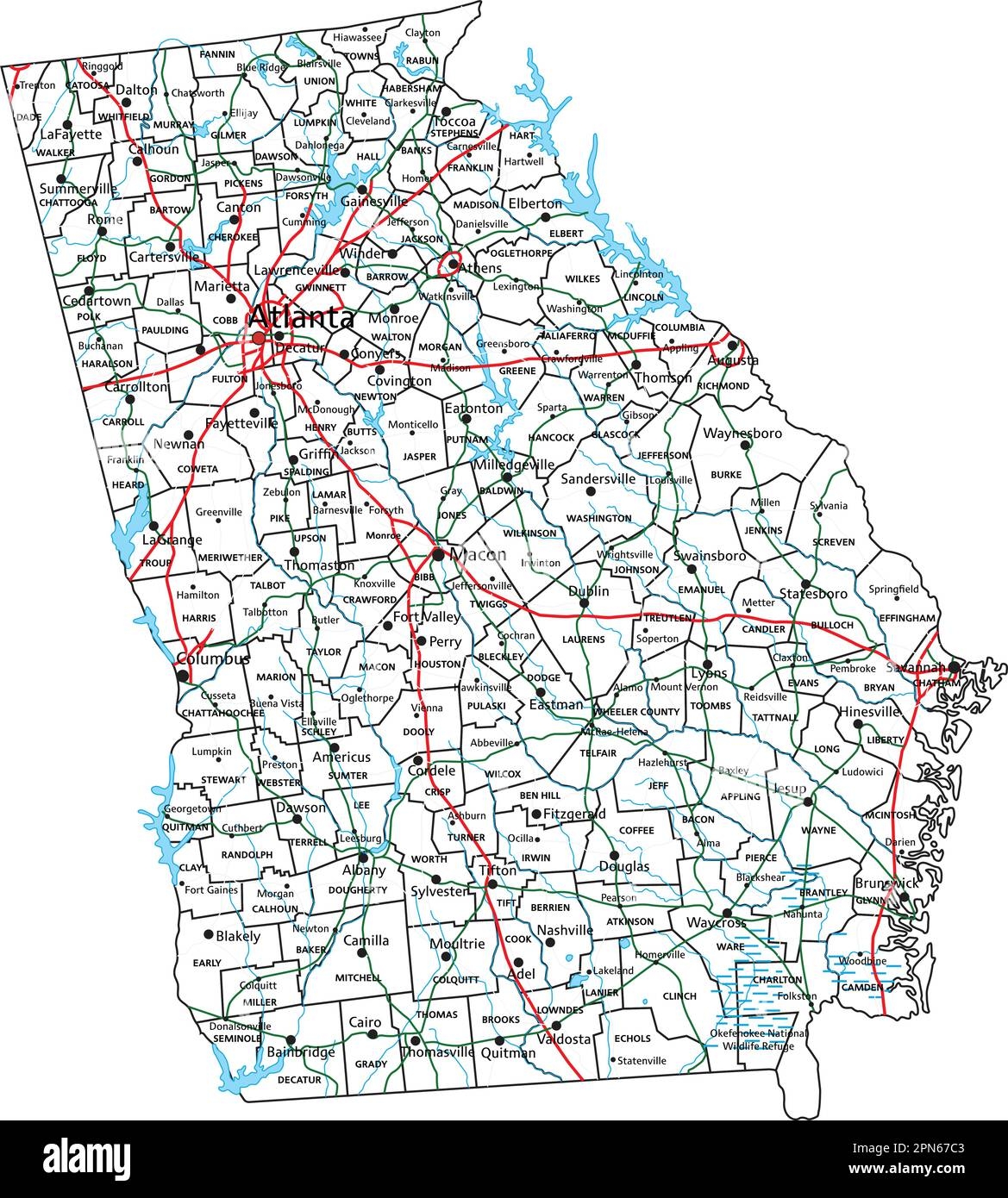 Georgia Road And Highway Map Vector Illustration Stock Vector Image U0026 Art Alamy