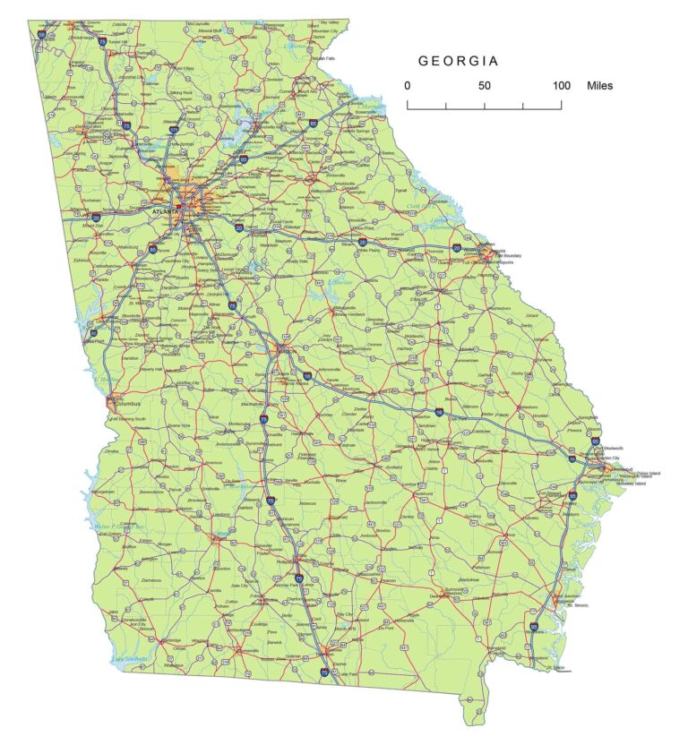 Georgia Vector Road Map Printable Vector Maps