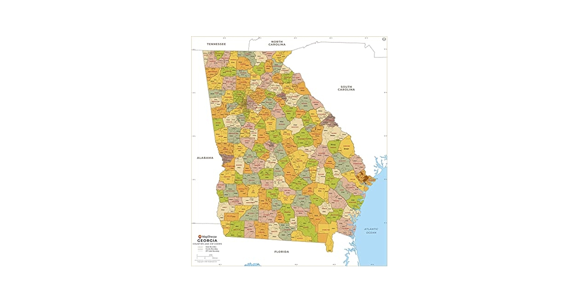 Georgia ZIP Code Map With Counties Standard 36