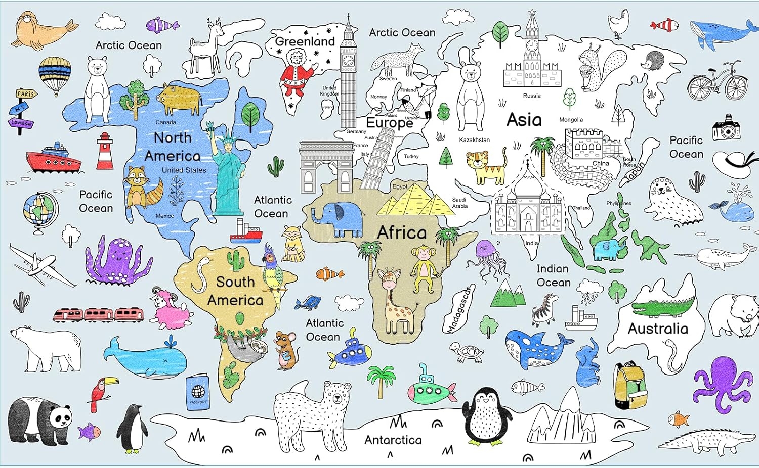 Giant World Map Coloring Poster For Kids 54 X 33 Togo Ubuy