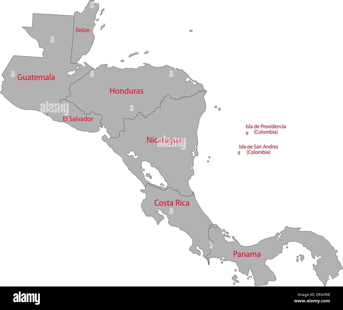 Gray Central America Map Stock Photo Alamy