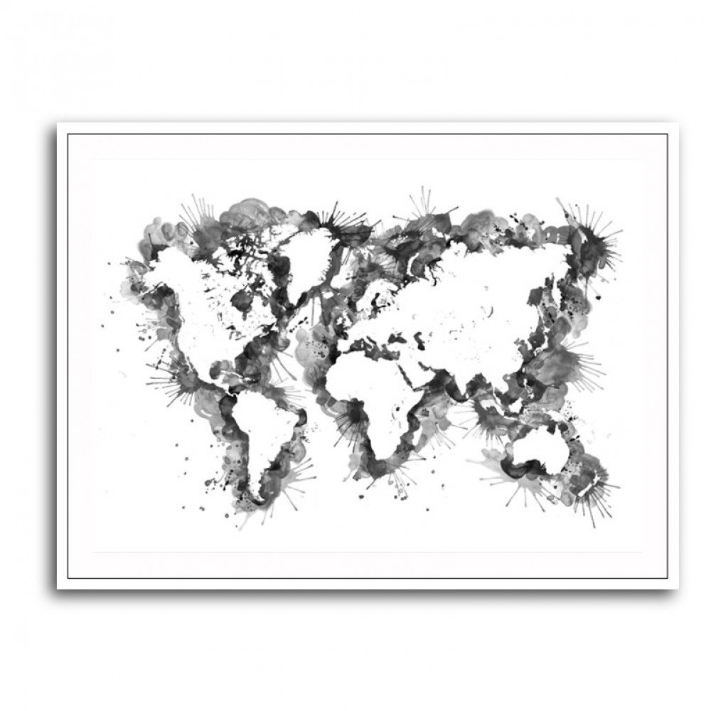 Gray Strokes World Map Wall Art