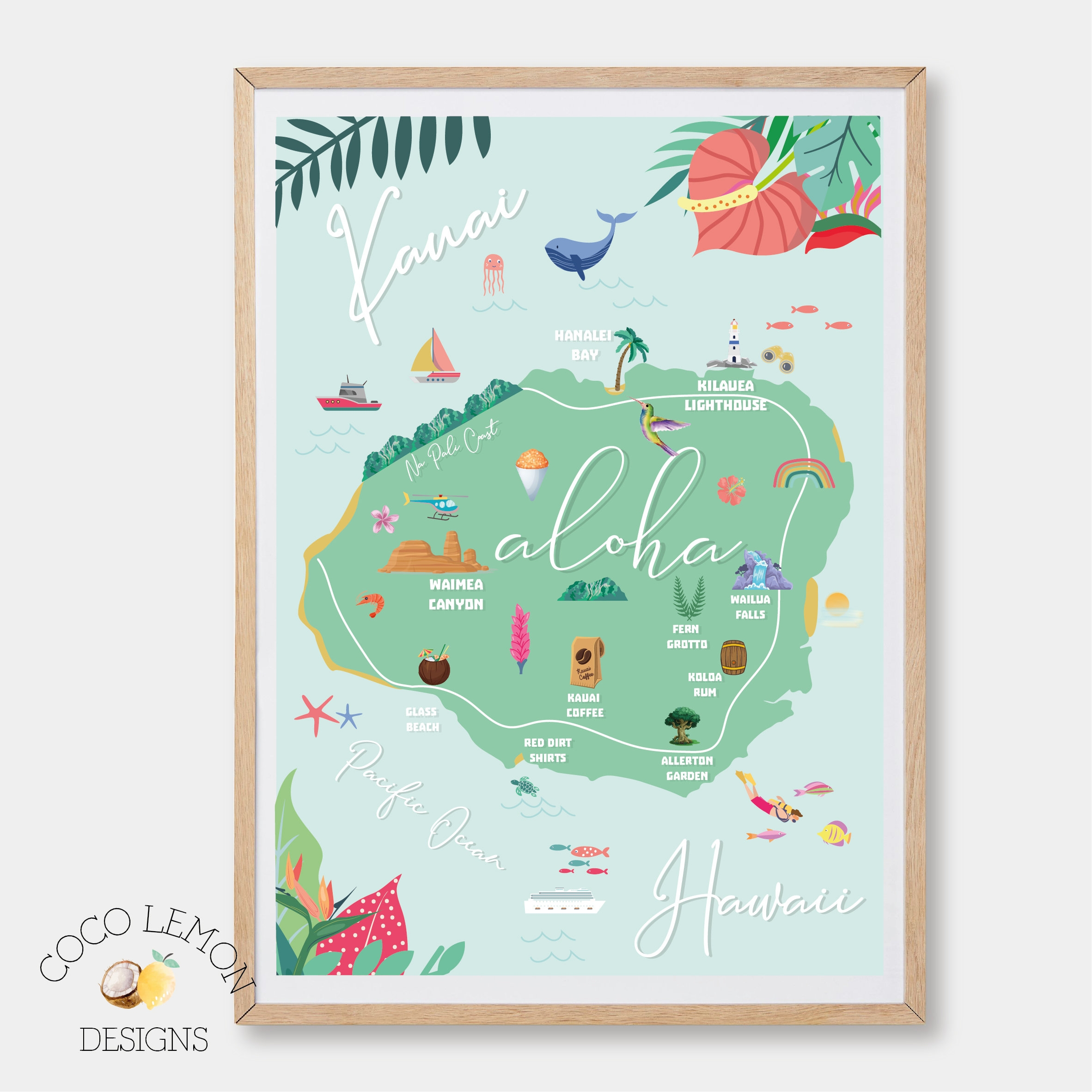 Hawaii Kauai Map Print Instant Digital Download Etsy