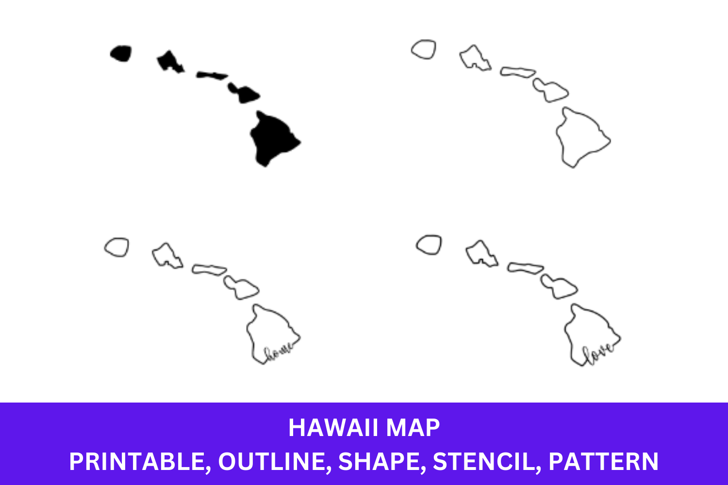 Hawaii Map Outline Printable State Shape Stencil Pattern 