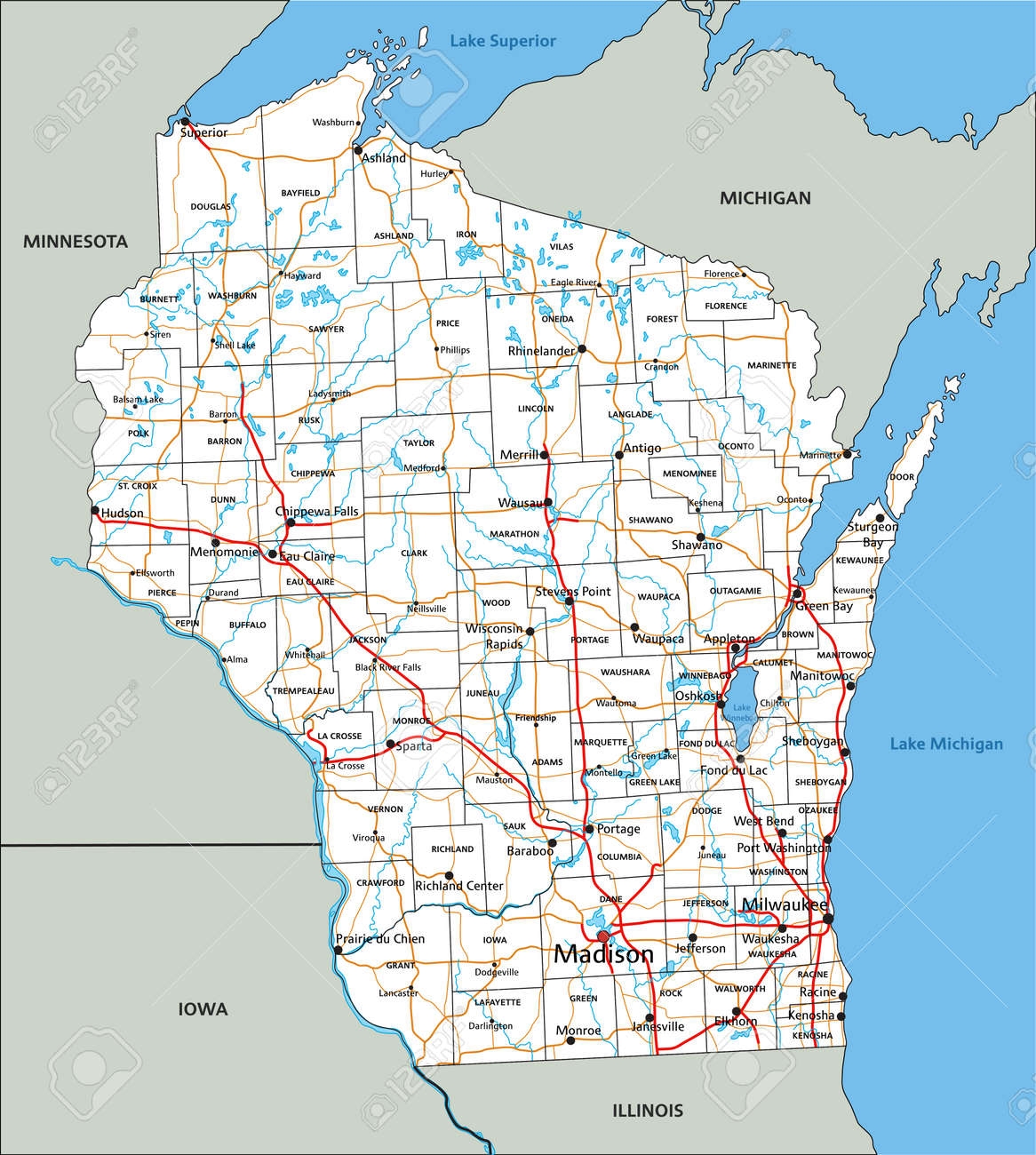 Printable Map Of Wisconsin