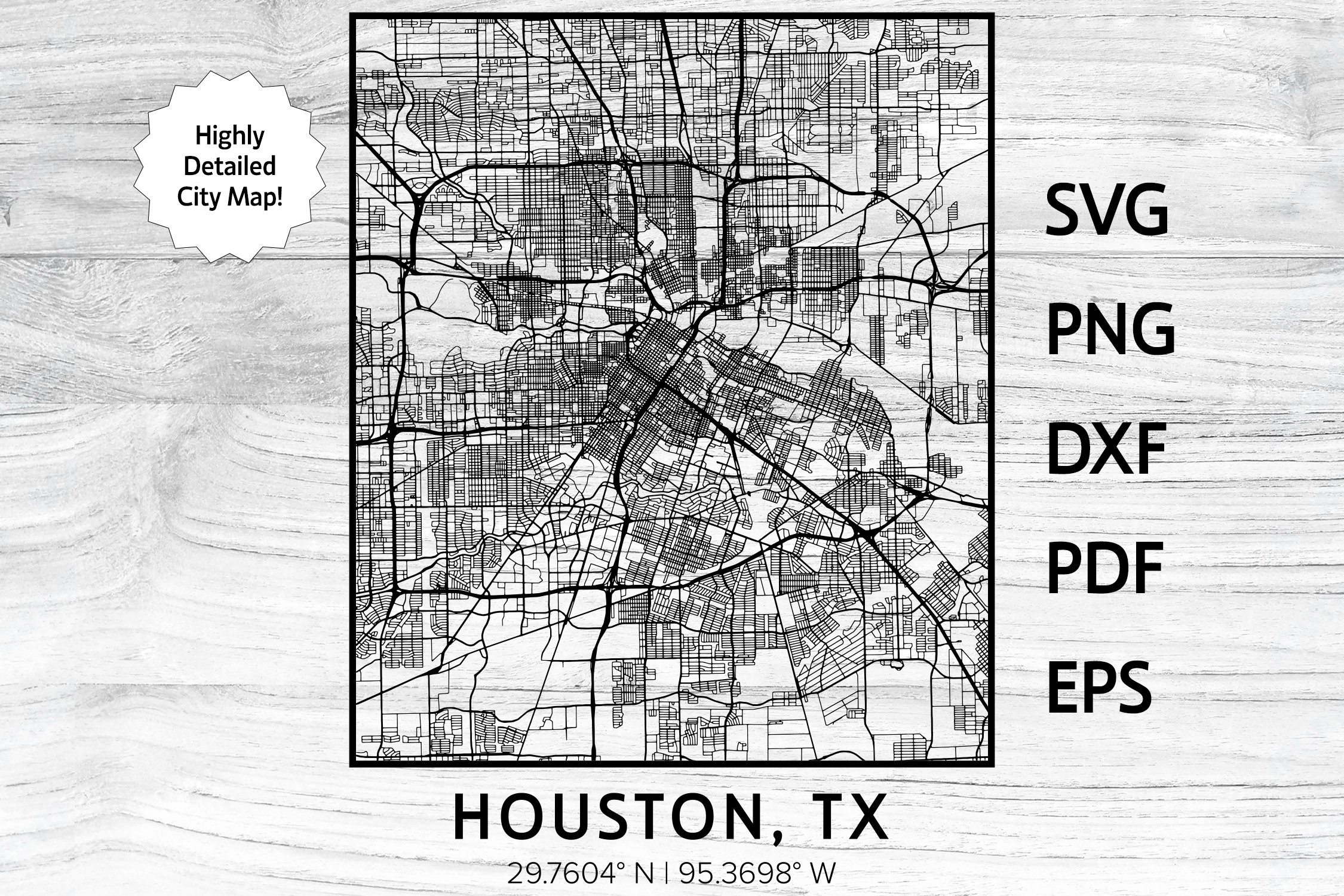 Houston Texas City Map Design SVG PNG DXF EPS PDF