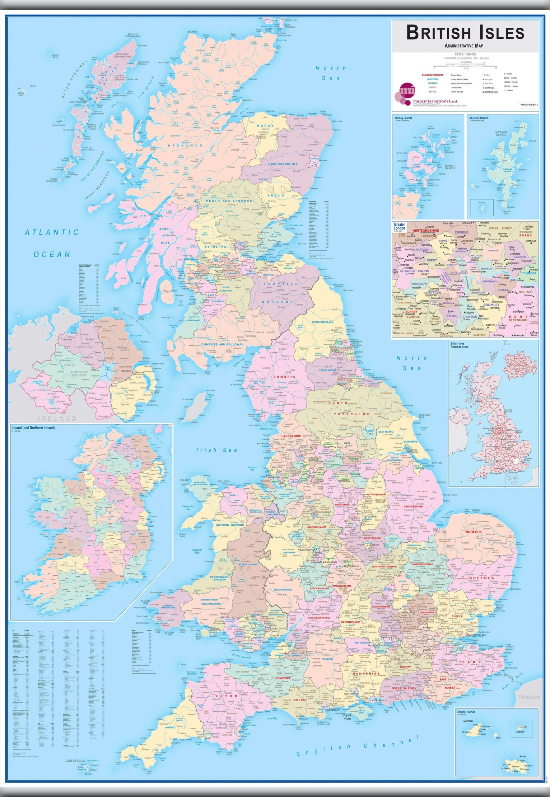 Huge British Isles Administrative Map Hanging Bars 