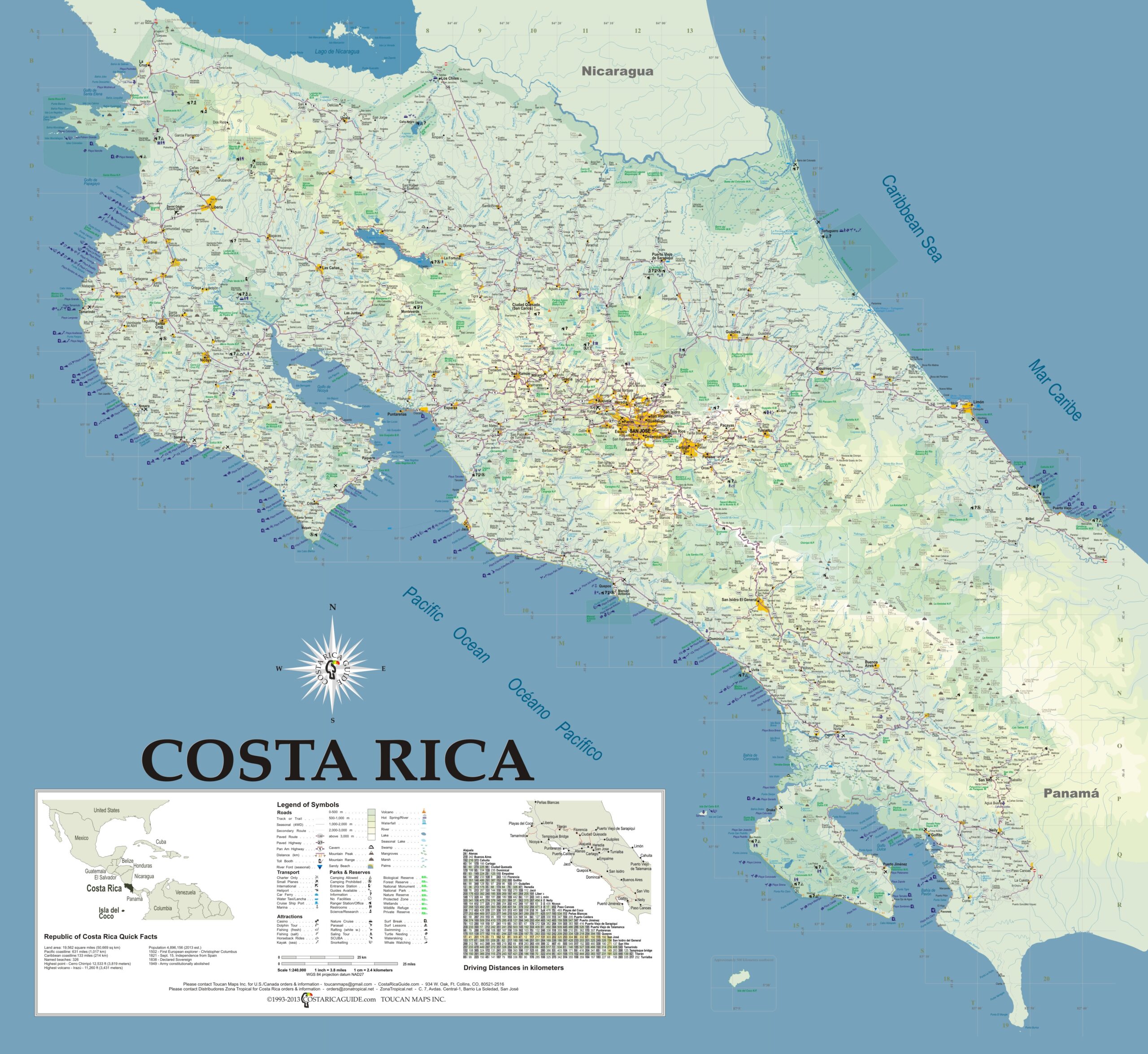 Huge Wall Map Of Costa Rica