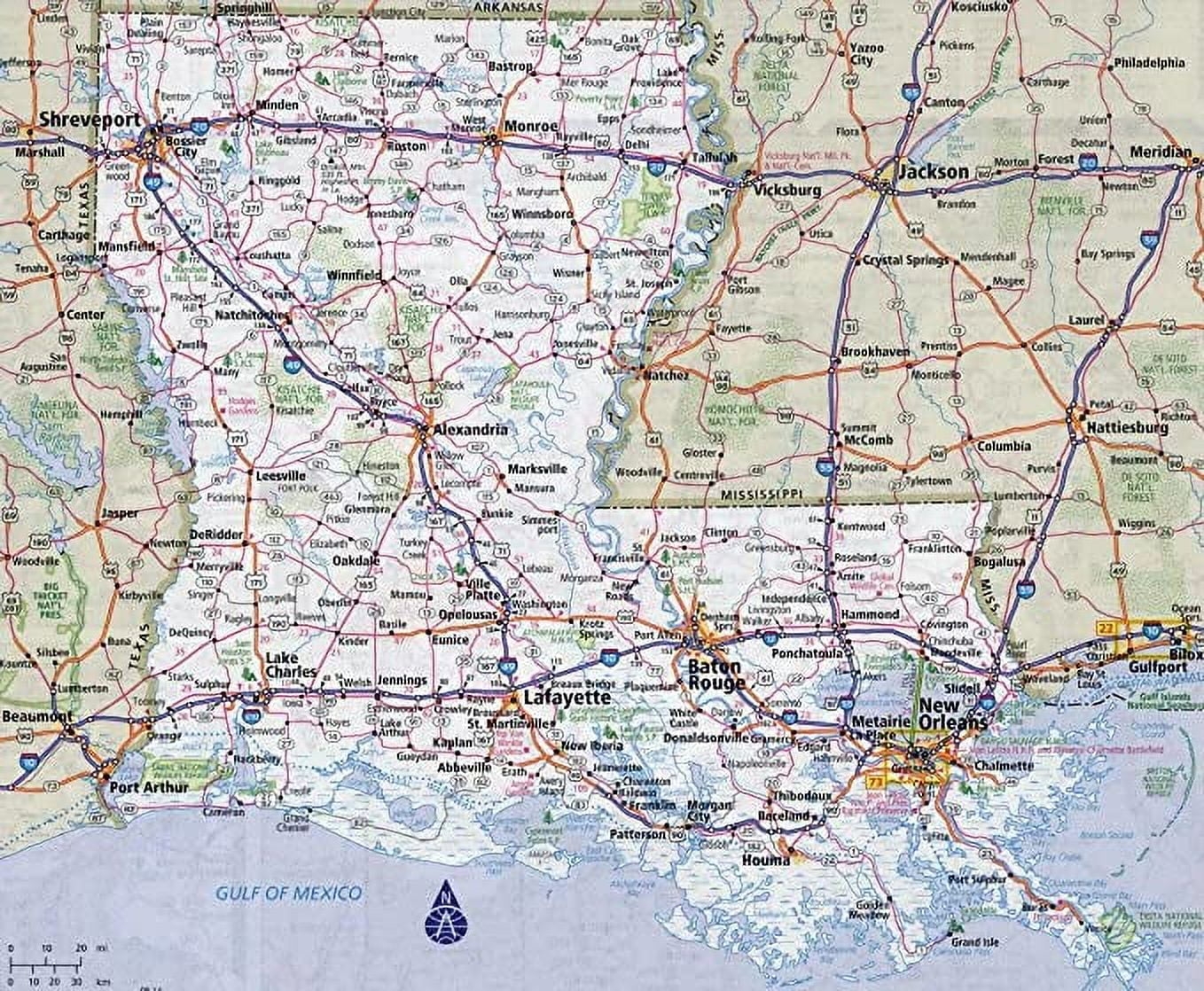 Iconic Arts Laminated 29x24 Poster Detailed Louisiana State Road Map With Cities Walmart