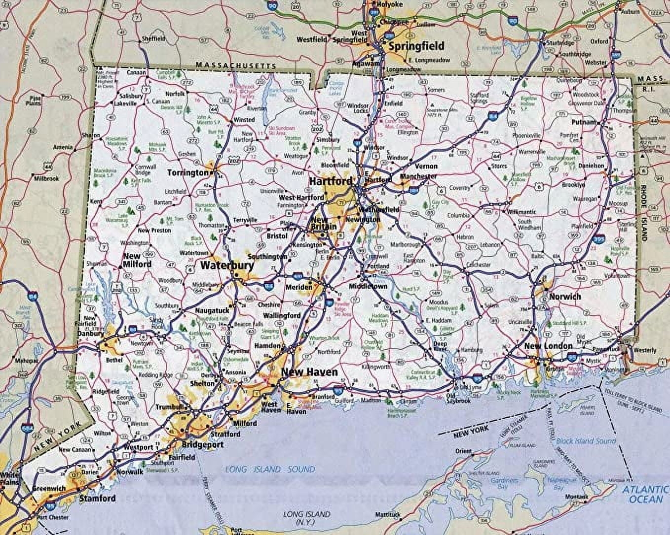 Iconic Arts Laminated 30x24 Poster Road Map Large Detailed Roads And Highways Map Of Connecticut State With All CitiesMaps Walmart