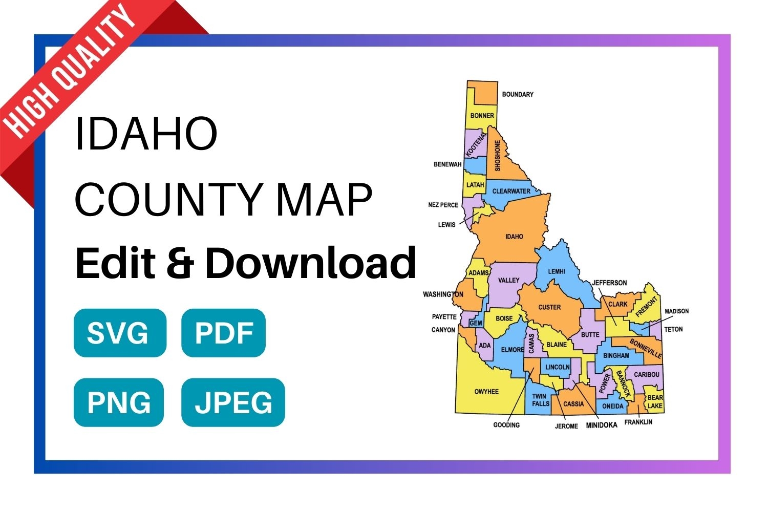 Idaho County Map Editable U0026 Printable State County Maps