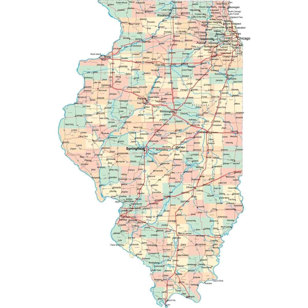 ILLINOIS ROAD MAP Glossy Picture Photo Poster Print Chicago City County State