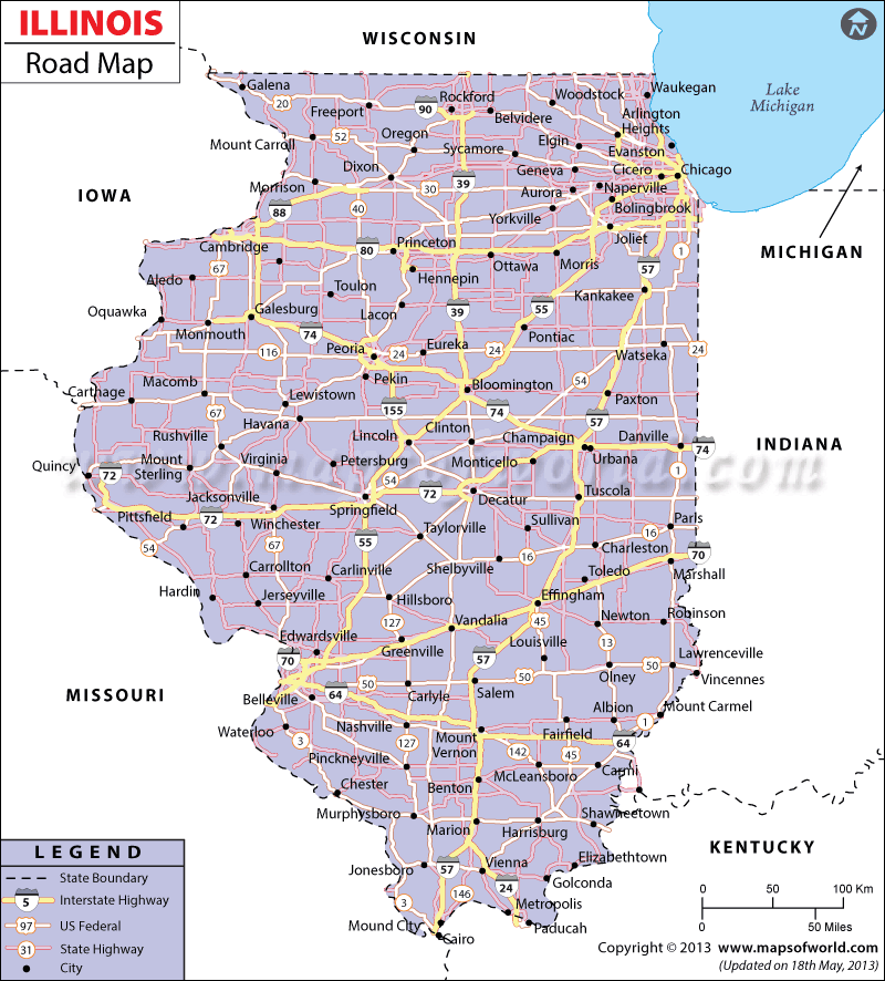 Illinois Road Map MapsofWorld Illinois Road Map MapsofWorld