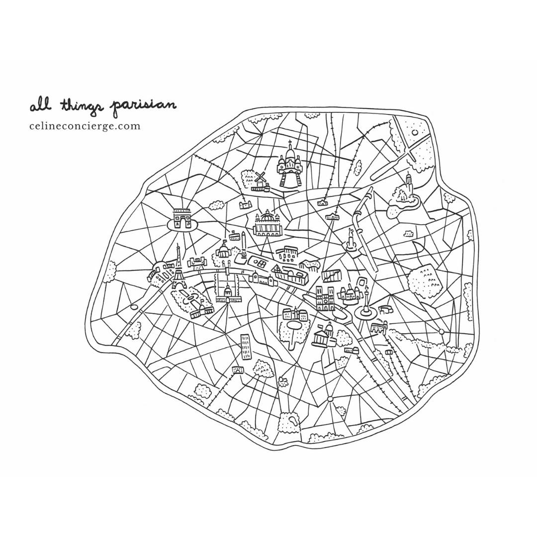 Illustrated Map Of Paris Print Black U0026 White 