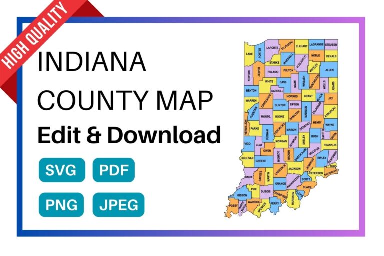 Indiana County Map Editable U0026 Printable State County Maps
