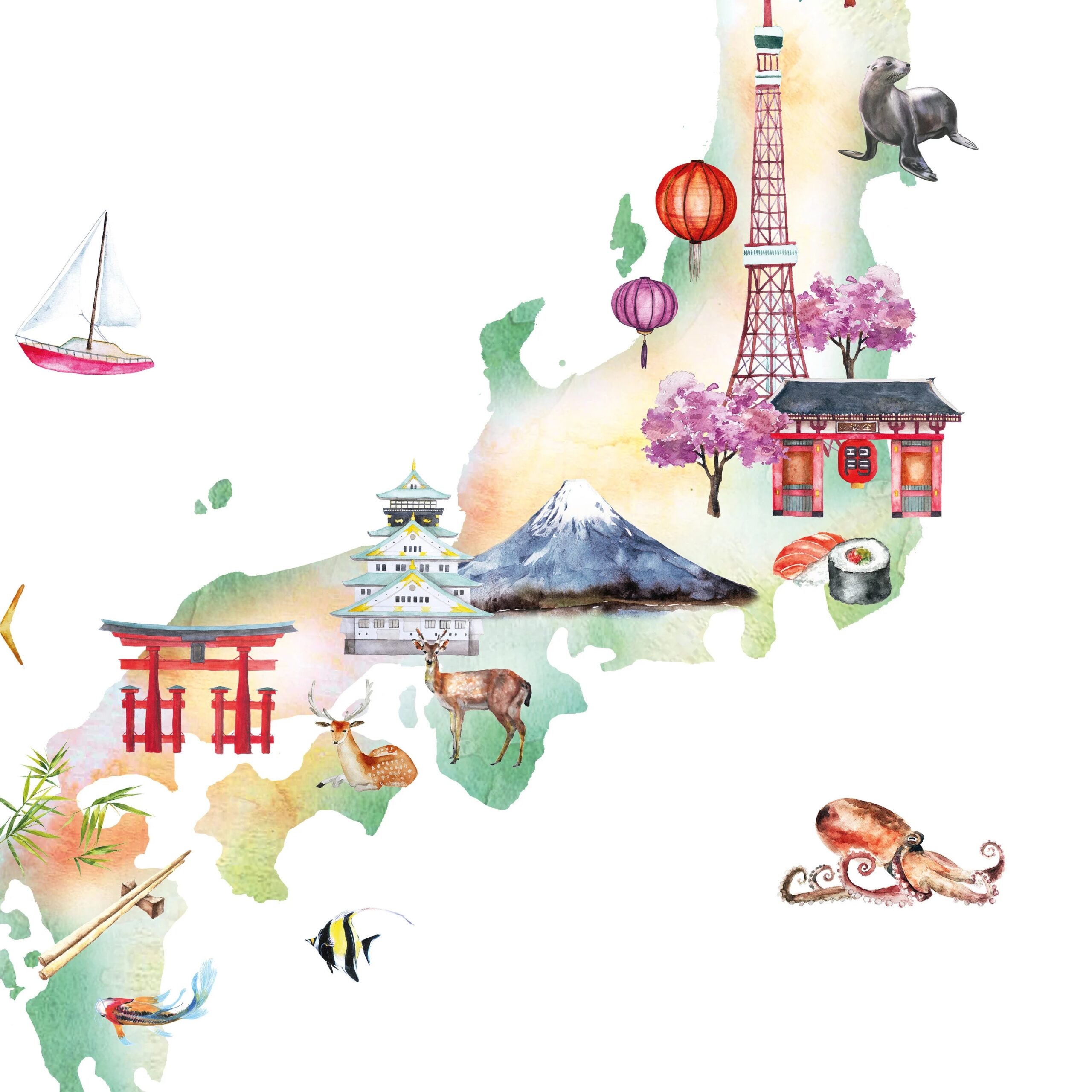 Japan Illustrated Map Printable Wall Art Print Nursery Decor 