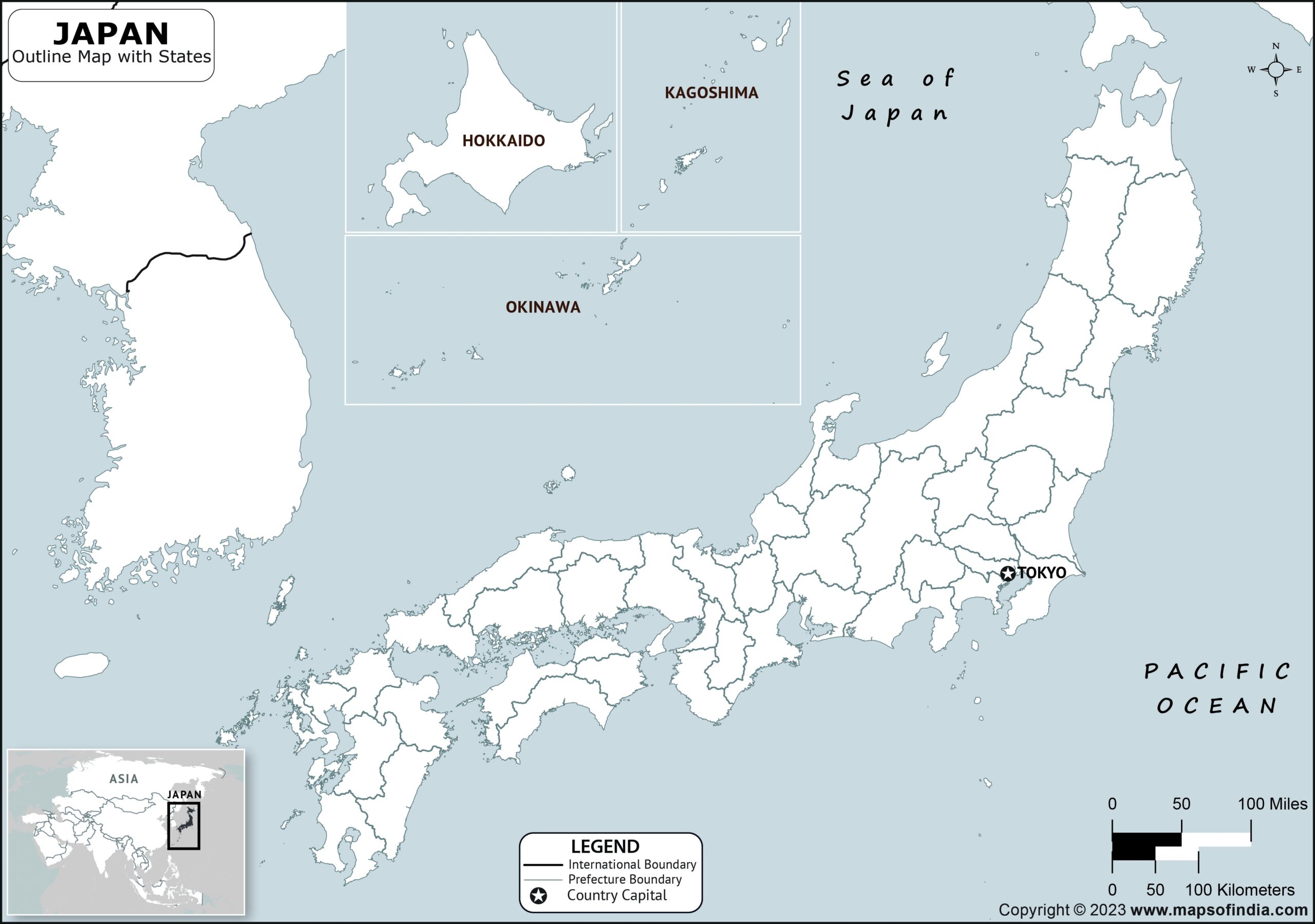 Japan Outline Map Japan Outline Map With State Boundaries