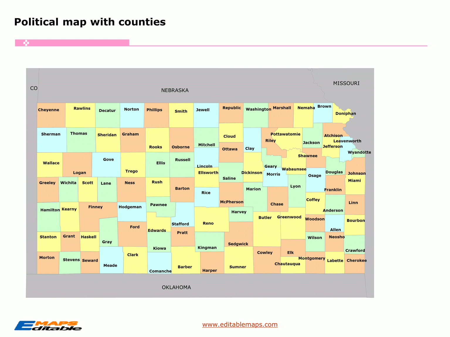 Kansas County Map Printable