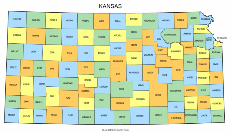 Kansas County Map Printable State Map With County Lines Free 