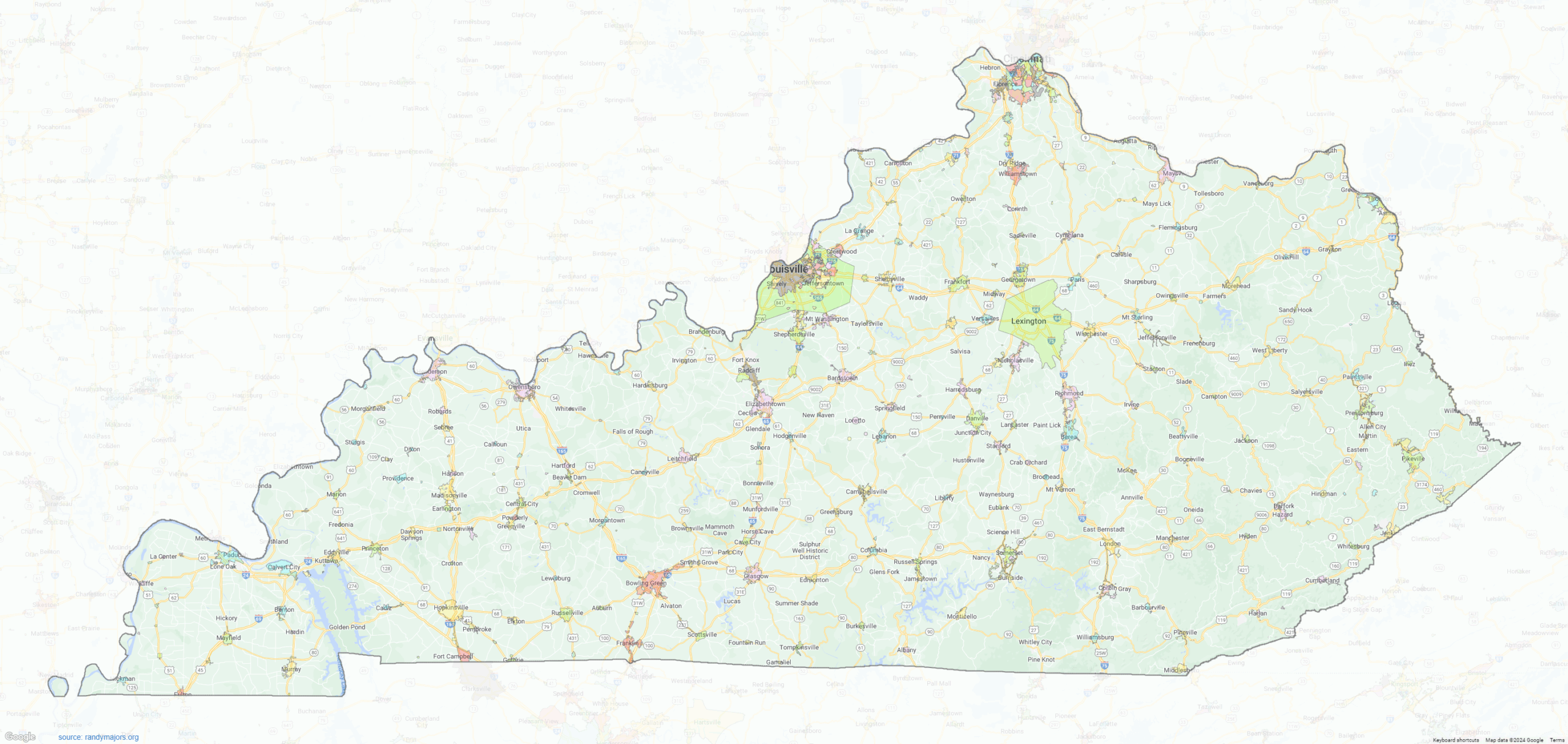 Kentucky City Limits Shown On Google Maps