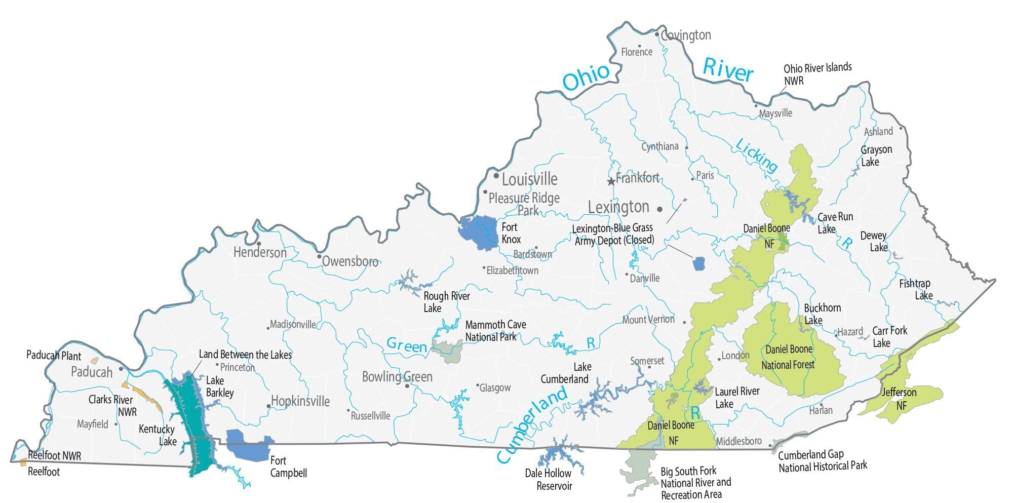 Kentucky State Map Places And Landmarks GIS Geography