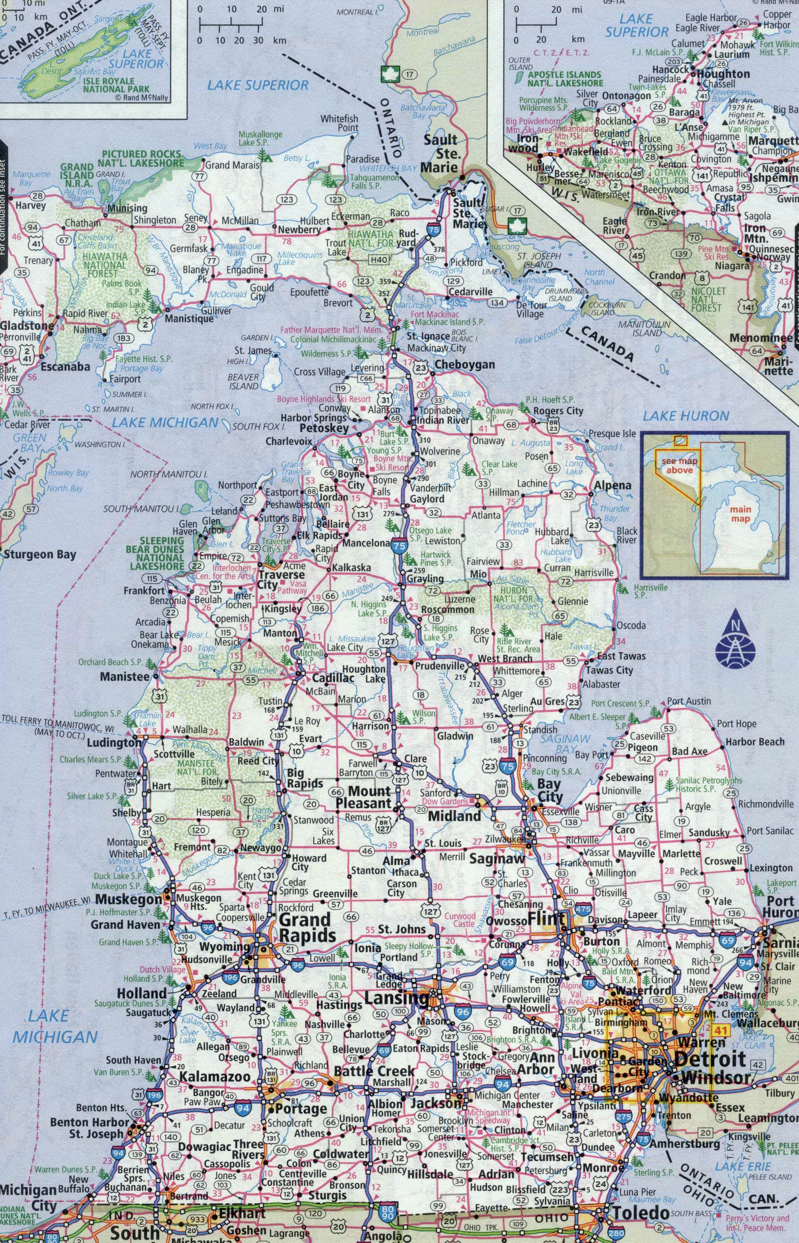Large Detailed Roads And Highways Map Of Michigan State With All Cities Michigan State USA Maps Of The USA Maps Collection Of The United States Of America