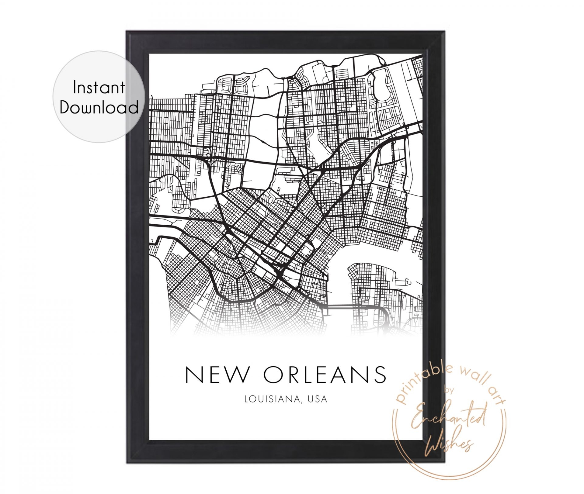 Large New Orleans City Map Print Wall Art Printable Prints