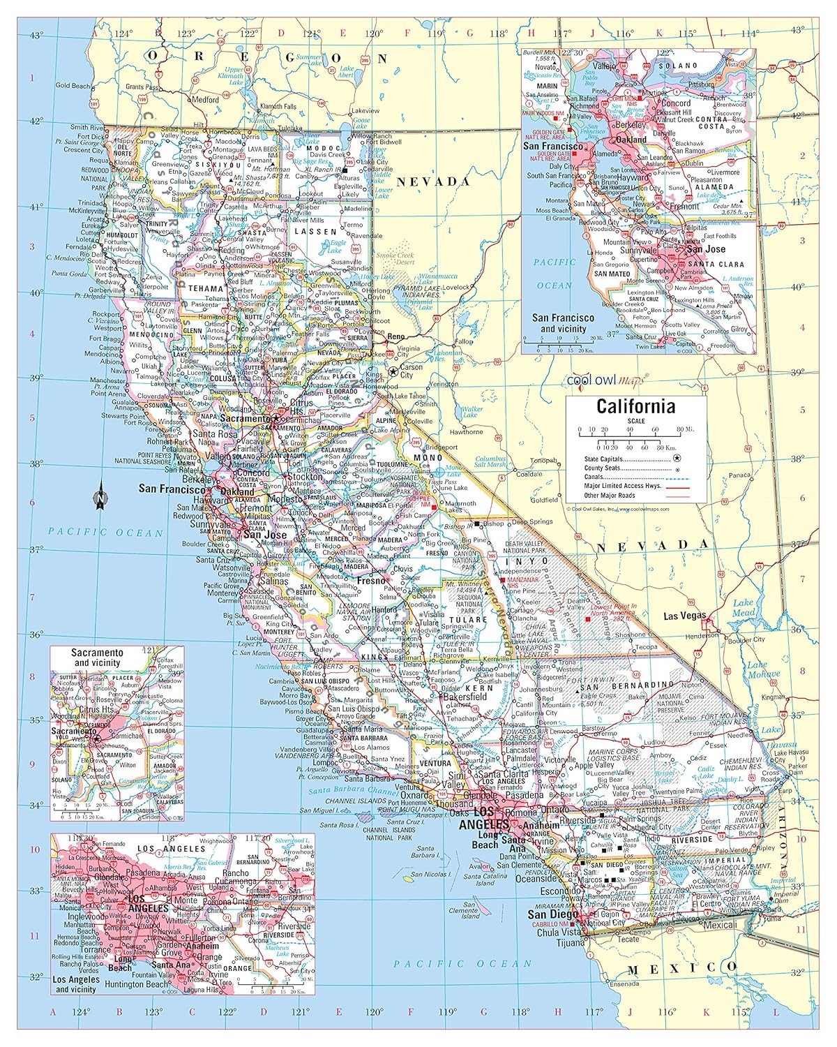 Large Print California State Wall Map Poster With Laminated Finish Large Print California State Wall Map Poster With Laminated Finish