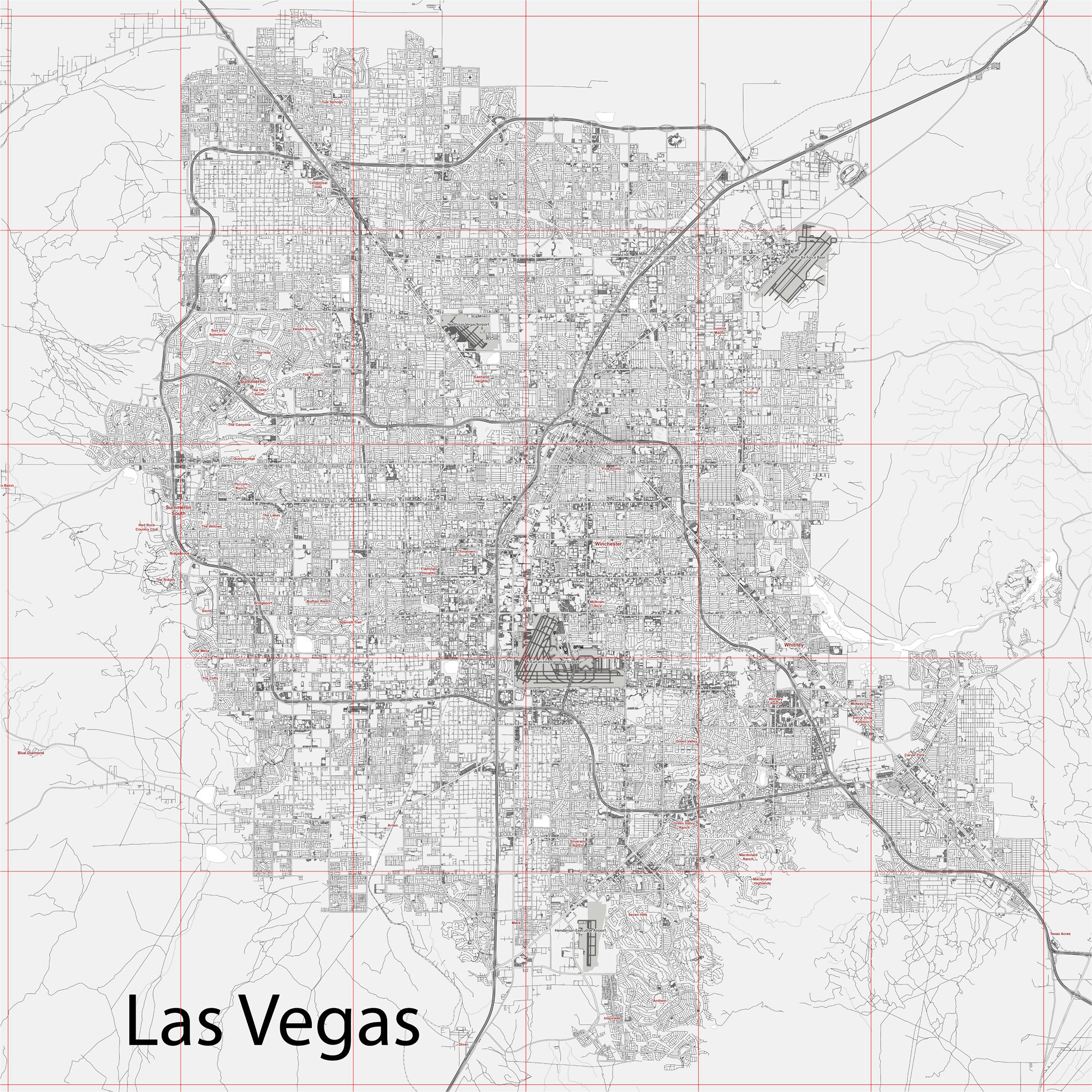 Las Vegas Nevada US PDF Vector Map City Plan Low Detailed simple White Street Map Editable Adobe PDF In Layers