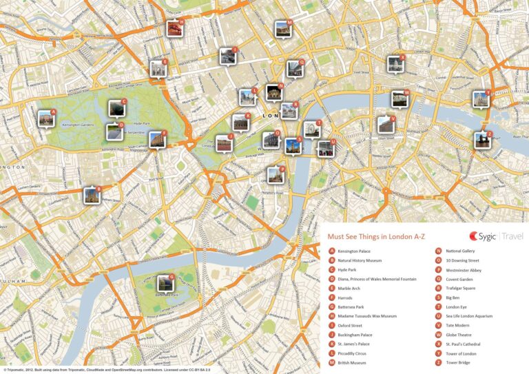 London Attractions Map Map Of London Attractions England 