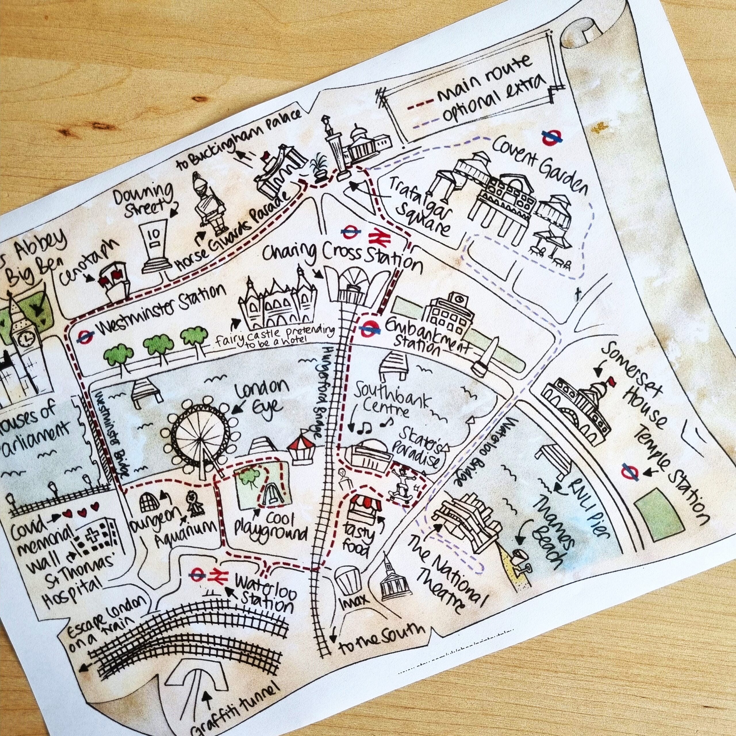 London Map For Children Walking Route Southbank London Eye Big Ben Trafalgar Square Covent Garden PDF Printable Instant Download Etsy UK