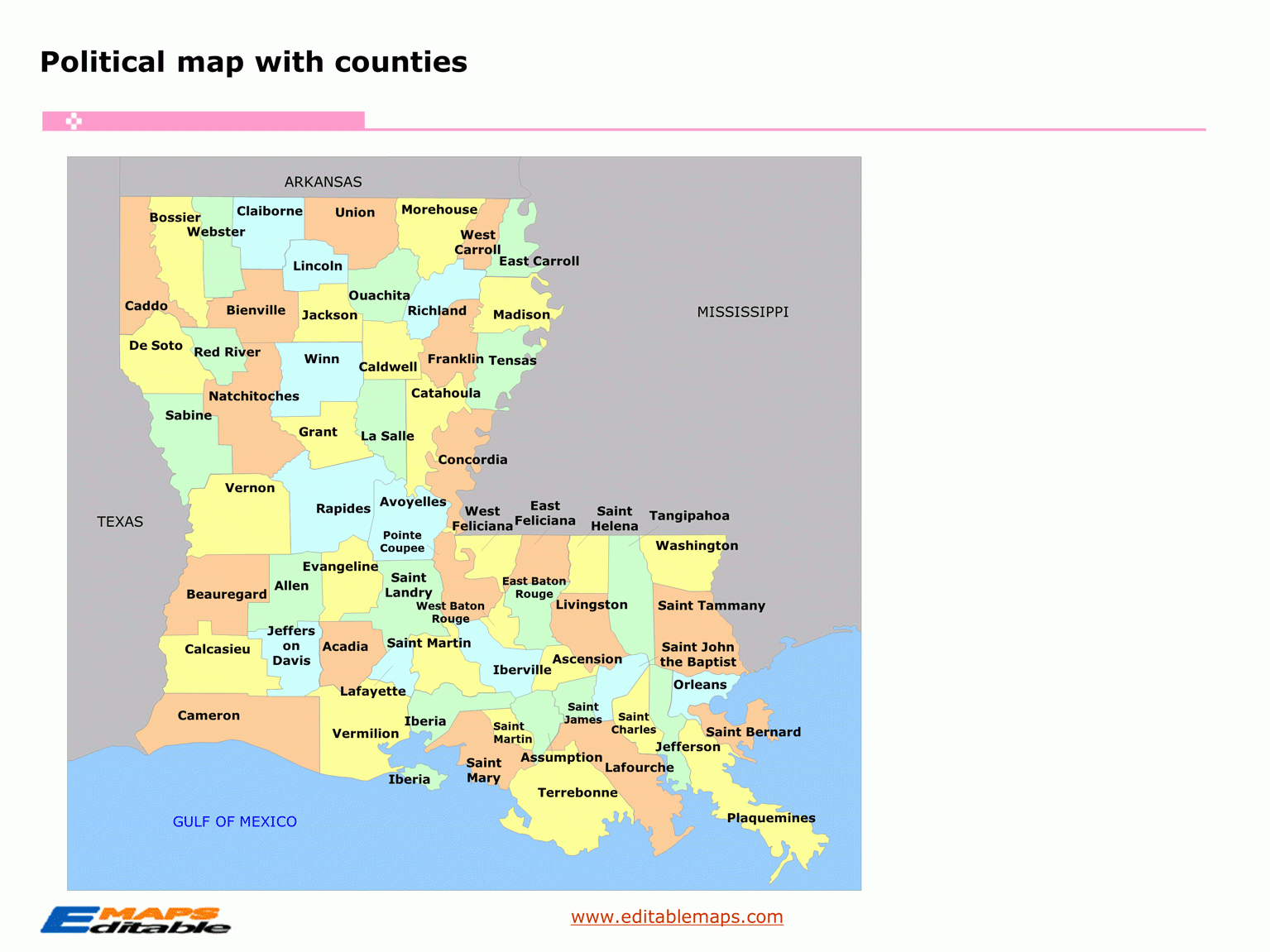Louisiana Parish Map Editable PowerPoint Maps