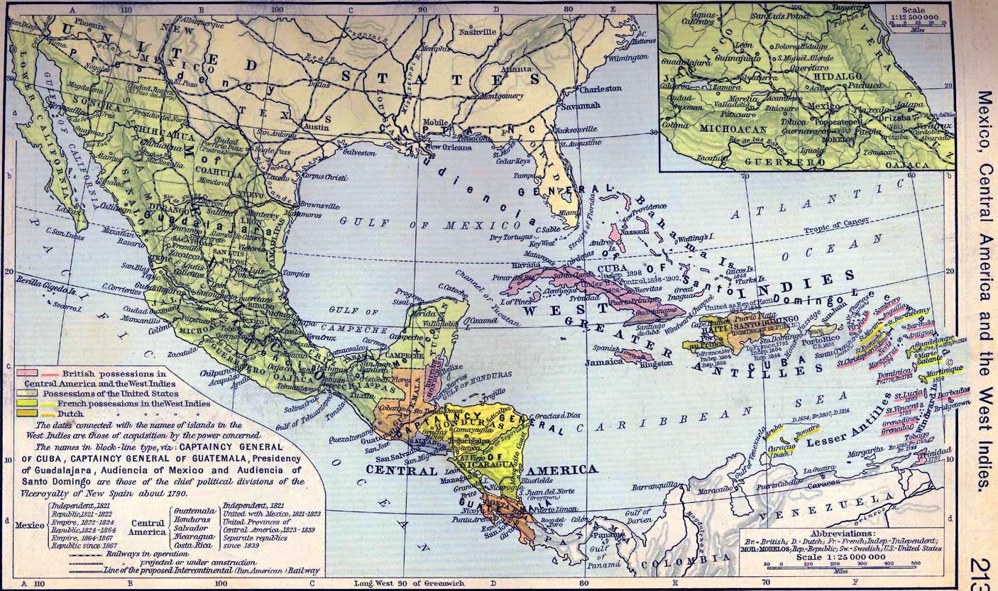 Map Of Central America 1790 1911