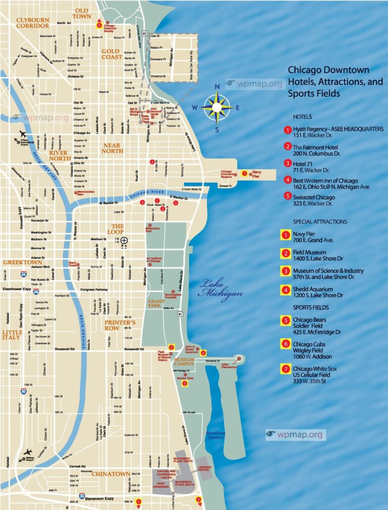 Map Of Chicago Printable Map Of Chicago Chicago Map Usa