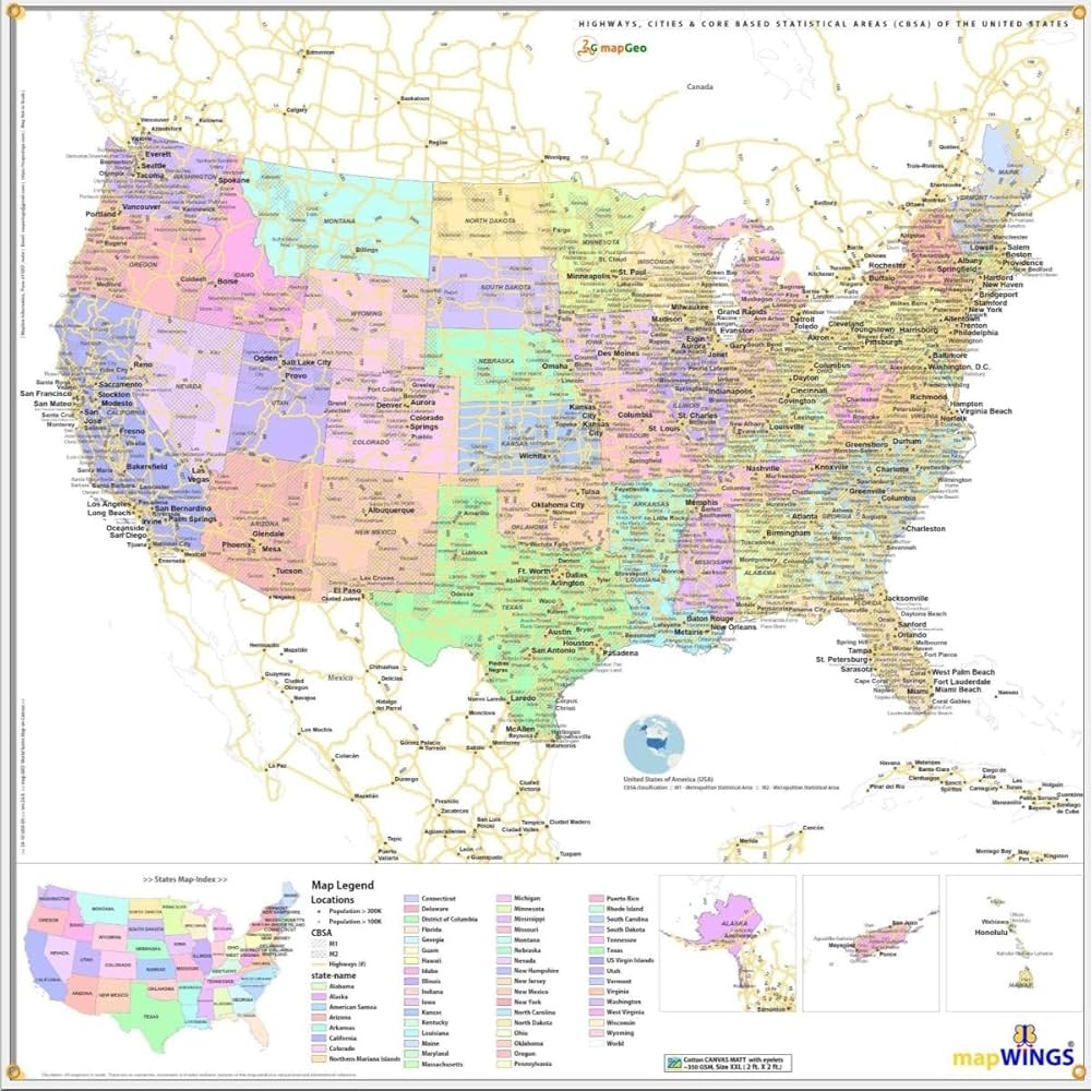 Map Of Country United States Of AMERICA USA On Print Media With Eyelets 